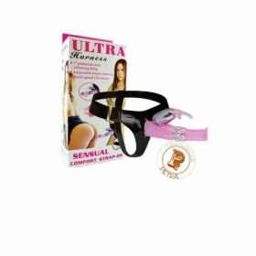 Ultra Harness Rabbit : se ajusta fácilmente en la cintura, cuenta con un dildo en silicona color Rosado que se sujeta de un anillo al arnés