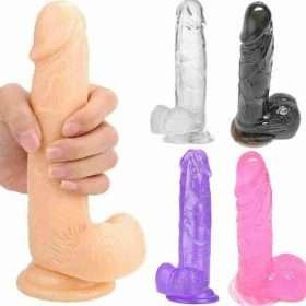 Dildo Consolador con Chupa : Es un Consolador realista con Testículos de textura suave y venoso potente chupa lisa y adherente al tacto
